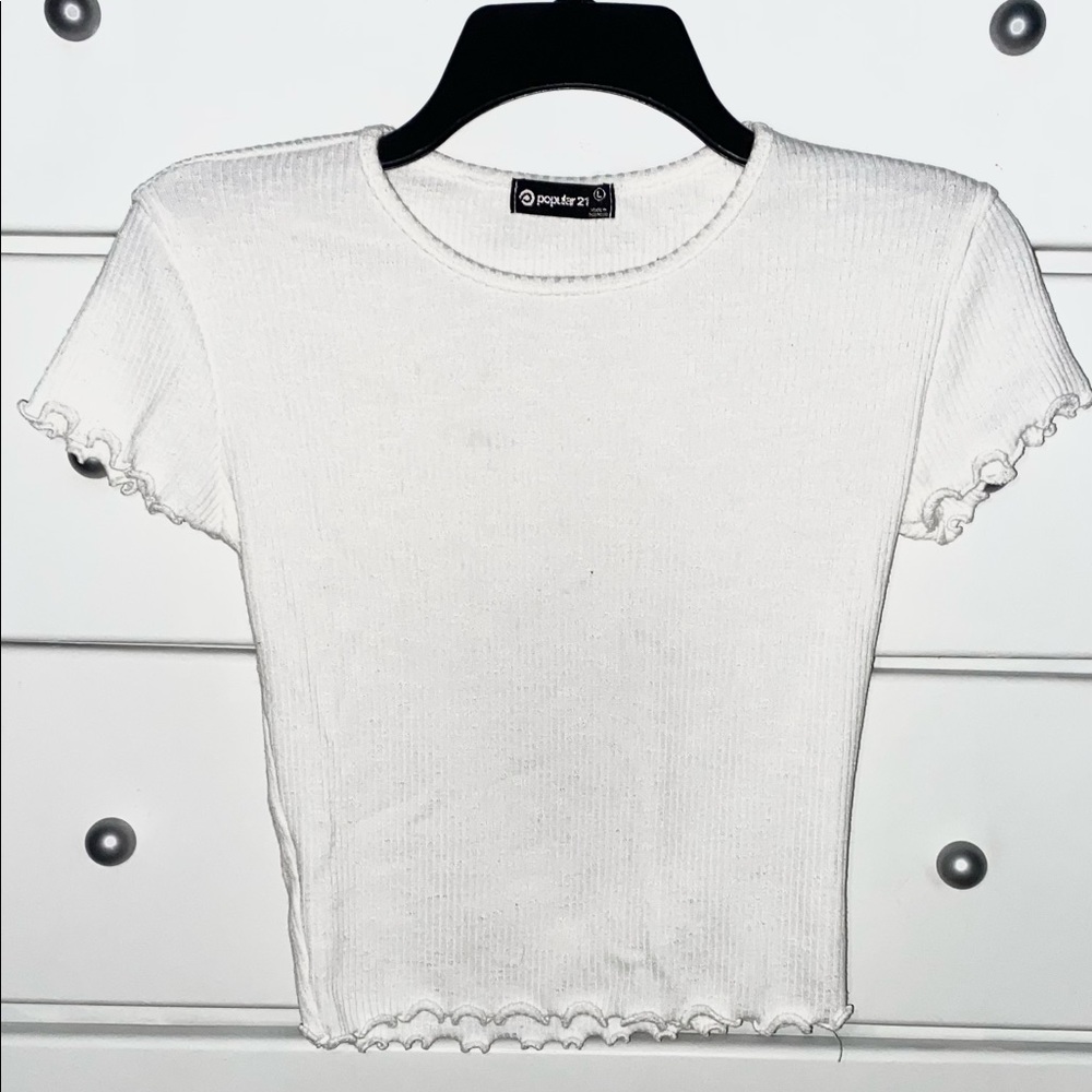 Popular 21: White Cropped Lettuce Trim Crop Top